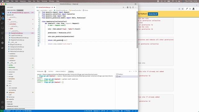 Roles and Permissions - Masonite Tutorial смотреть онлайн
