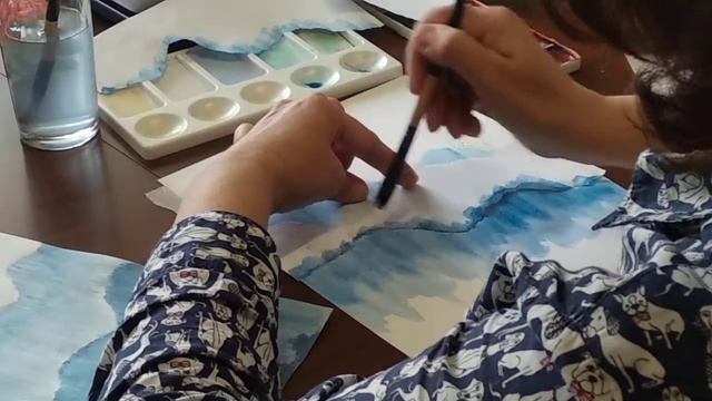 Горный пейзаж с применением рваной бумаги. смотреть онлайн