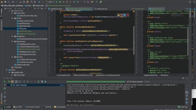 TDD Kata in PHP - Repository & Service - Entities & DataMapper w/ ORM - Part 4: Ride Events смотреть онлайн