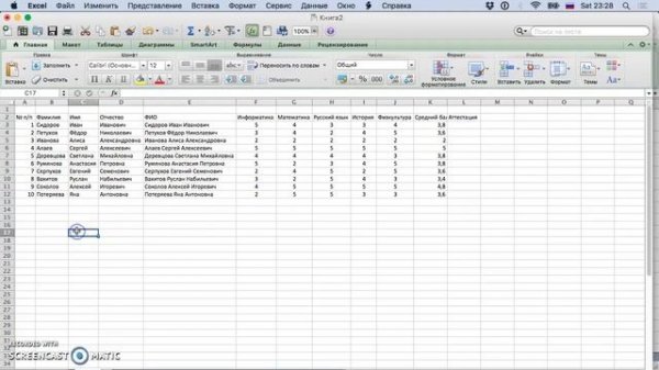 Создание таблицы успеваемости учеников в Excel 2011