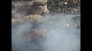 Печень свиная в жировой сетке на шампурах