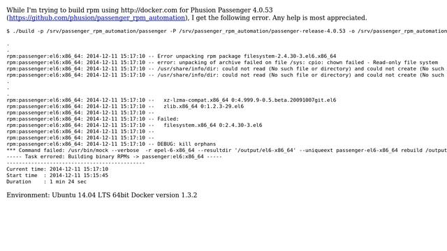 /sys: cpio: chown failed - Read-only file system (Building Passenger RPM using Docker) смотреть онлайн