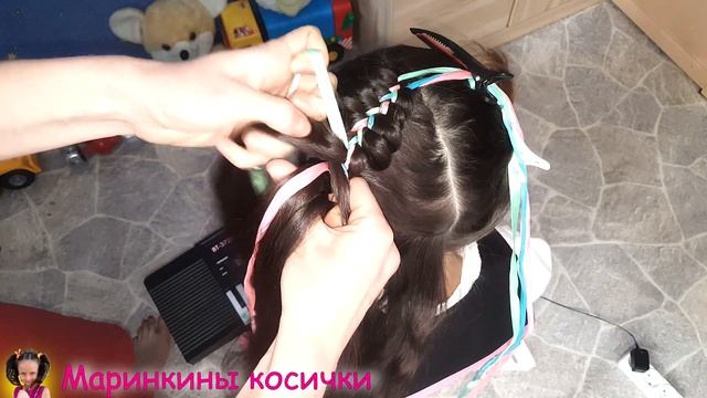 Прическа для девочки две нарядные косички с лентами ? | Прическа на выпускной в детском саду смотреть онлайн