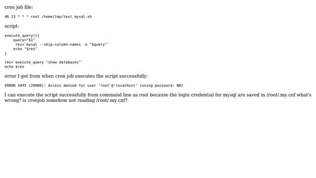 DevOps & SysAdmins: cronjob executing mysql and get root access denied смотреть онлайн