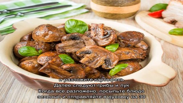 Как приготовить запеченные грибы с картошкой, сыром, курицей, свининой, баклажанами, сметаной в ду. смотреть онлайн