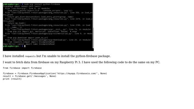 Raspberry Pi: Error trying to install python-firebase on Raspberry Pi 3 смотреть онлайн