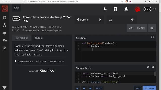 Codewars - Python - Convert Boolean to Yes or No смотреть онлайн