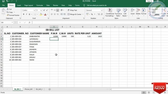 Learn Ms - Excel For Beginners In Tamil (Part-8) | EB Bill | Phone Bill Calculation