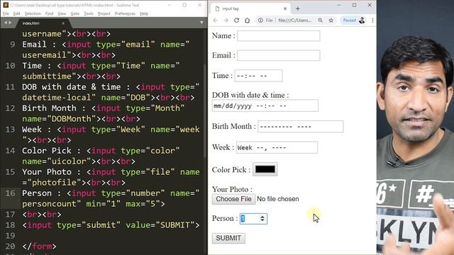 Input tag with type attribute - part 2 - html 5 tutorial in hindi/urdu - Class - 50 смотреть онлайн