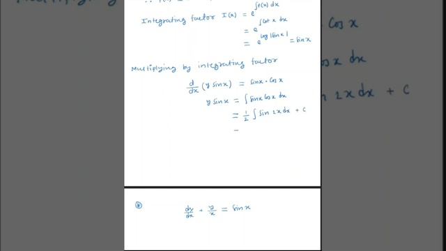 1)y'+ycot x=cos x;(2)y'+y/x=sin x||Step by step solution by using integrating factor for linear ODE смотреть онлайн