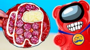 AMONG US ЧЕЛЛЕНДЖ AMONG US ПИЦЦА  ПРОТИВ МЕДВЕ ПИЦЦЫ С ЖЕЛЕЙНЫМ МЕДВЕДЕМ ВАЛЕРОЙ