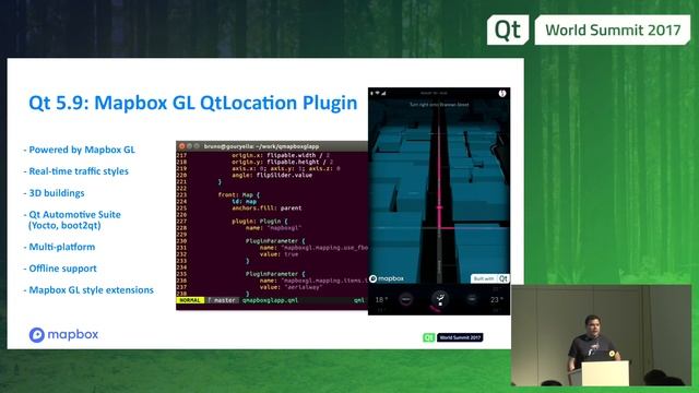 QtWS17 - Automotive navigation with Mapbox GL and QtLocation, Bruno de Oliveira Abinader, Mapbox смотреть онлайн