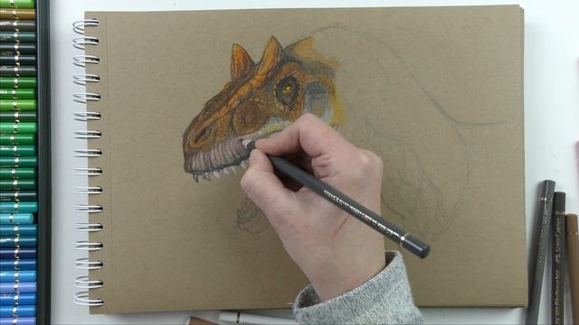 Русунок цветными карандашами: Аллозавр. Colored Pencil Drawing: Allosaurus. смотреть онлайн