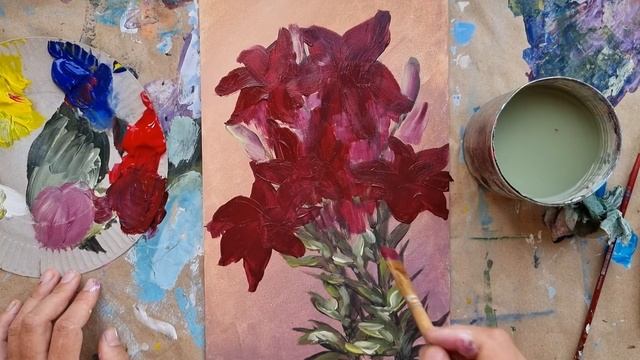 ЛИЛИИ |Букет розовых цветов| Мазковая живопись смотреть онлайн