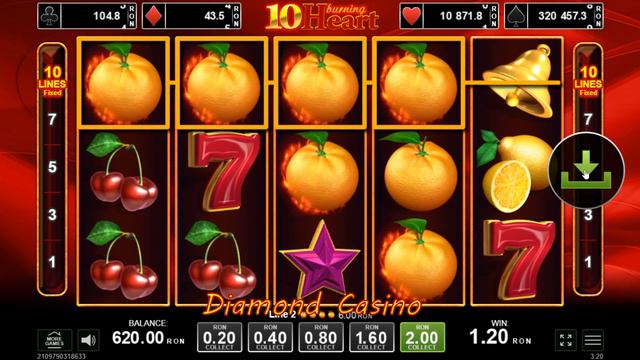 10 Burning Heart - EGT Slot - Pacanele - 3 X 7777 Septari , Linia De Pepeni , Clopotei Si Plati