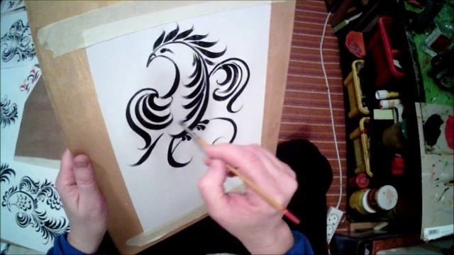 Хохлома МК № 5 "Травная птица". Khokhloma how to paint a bird. Hohloma Malmuster Vogel. смотреть онлайн