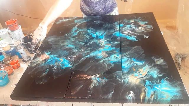 Bright Black Arcylic Pour/Dutch Pour/Triptych смотреть онлайн