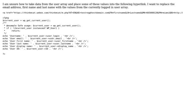 Wordpress: Get current user array into hyperlink смотреть онлайн
