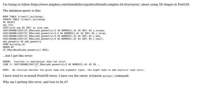 GIS: ST_ZMax() does not exist in PostGIS смотреть онлайн