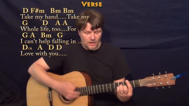 Can't Help Falling in Love (Elvis) Guitar Cover Lesson in D with On-Screen Lyrics смотреть онлайн