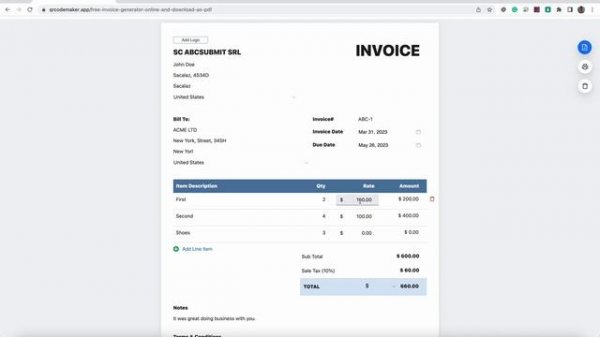 How to create a free invoice online. Export invoice as PDF