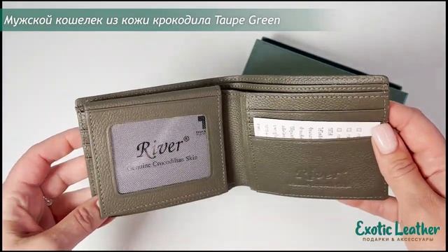 Мужской кошелек из кожи крокодила Taupe Green
