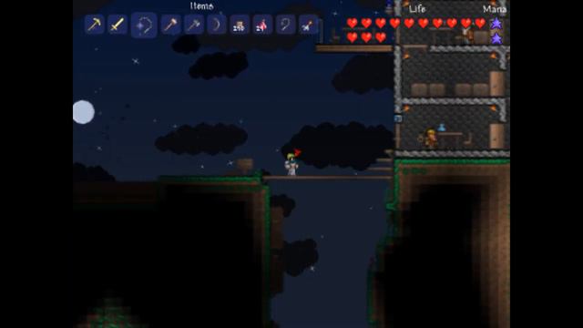 One crazy terraria night! Guide dies, random boss spawn, meteroite lands :D смотреть онлайн
