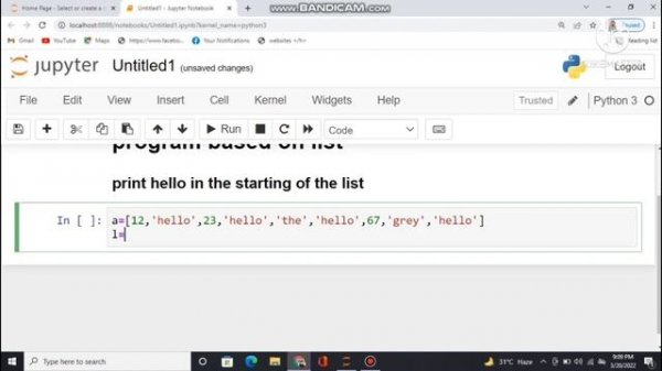 List Example In Python ?| Program to print hello in the starting of the list