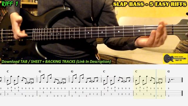 SLAP BASS - 5 Easy Riffs (Beginner & Intermediate) - BASS LESSON with TABS - Slap Bass Tutorial TAB смотреть онлайн