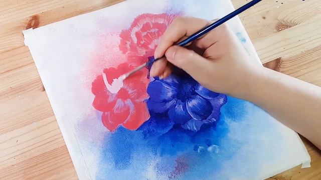 Easy flower/ Acrylic painting for beginner/ 아크릴화/ how to paint Anemone using a sponge and brush/ #2 смотреть онлайн