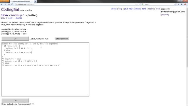 CodingBat - Java Warmup-1 Solution - posNeg смотреть онлайн