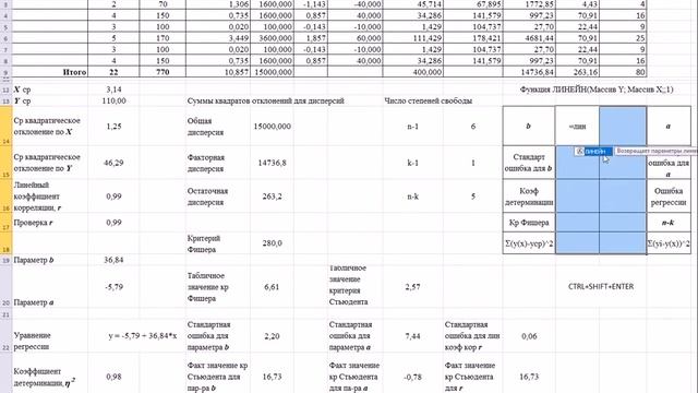 Эконометрика. Особенности применения функции ЛИНЕЙН. смотреть онлайн