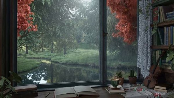 Village Ambience with River   Daytime Relaxing Gentle Light Rain Sounds for Relaxation and Studying