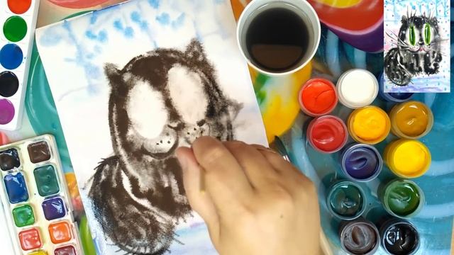 Как нарисовать Котика зимой акварельными и гуашевыми красками смотреть онлайн