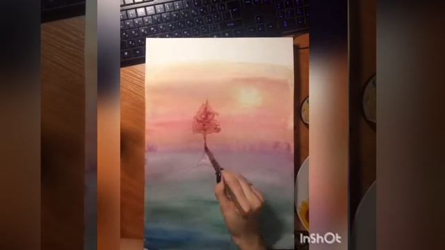 ПРОСТОЙ РИСУНОК АКВАРЕЛЬЮ. ЛЕС НА ЗАКАТЕ. смотреть онлайн