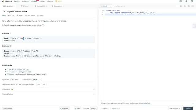 【5分钟讲解】Leetcode 14. Longest Common Prefix смотреть онлайн