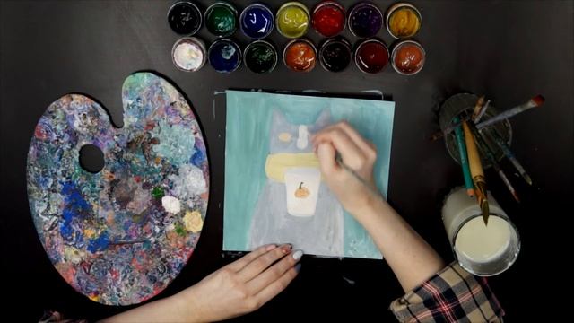 Мастер-класс "Кот в уютном шарфе". Рисуем гуашью. смотреть онлайн