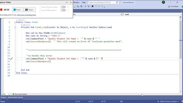 Handling single quotes Unclosed quotation mark error in VB n C# смотреть онлайн
