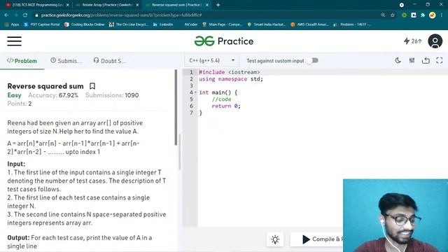 TCS NQT Programming Logic Coding | Rotate Array | Reverse squared sum | Geeksforgeeks C/CPP смотреть онлайн