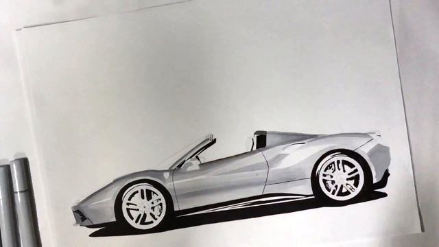 【車絵】【Car Drawing 】 Ferrari 488 Spider Drawing 車 イラスト смотреть онлайн