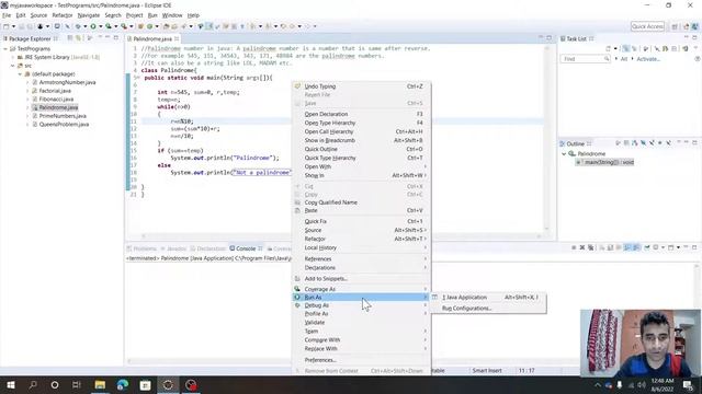 Java Program to Check if a Number is Palindrome || Live and Dry Run|| HINDI смотреть онлайн