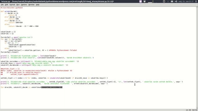 Informatika érettségi 2016. máj., programozás, Python 3, magyar nyelvű feladatsor, 7/8 смотреть онлайн