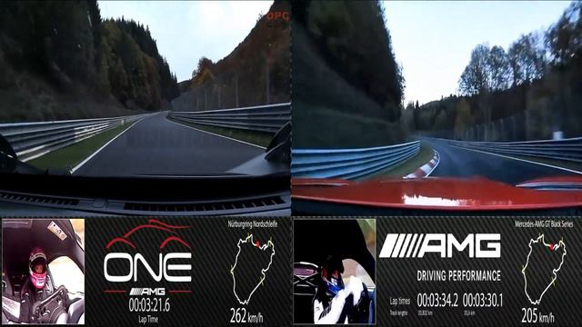 Mercedes AMG ONE Chasing Mercedes AMG GT Black Series on the Nurburgring Lap смотреть онлайн