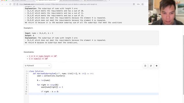 2461. Maximum Sum of Distinct Subarrays With Length K (Leetcode Medium) смотреть онлайн
