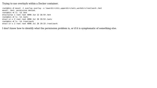 Cannot complete overlay FS mount within Docker container смотреть онлайн