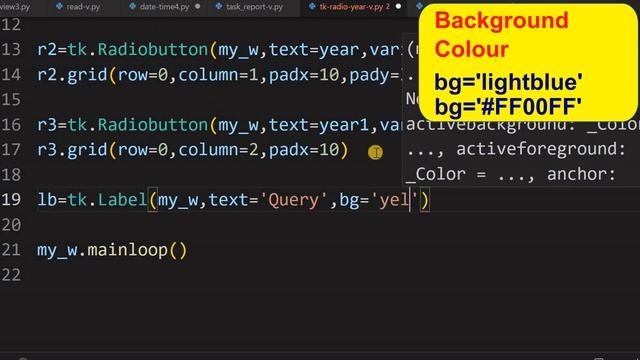 Tkinter Radiobuttons to select current next and previous years and to generate SQL query смотреть онлайн
