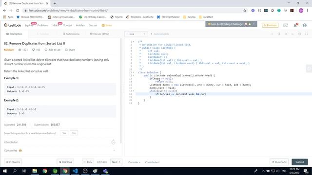 82. Remove Duplicates from Sorted List II смотреть онлайн