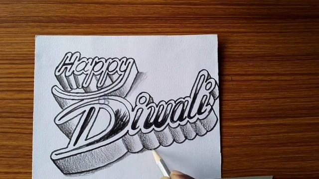 Happy Diwali Diya Pencil Drawing 3D Letter Writing Font Design Art - Drawing sheet смотреть онлайн