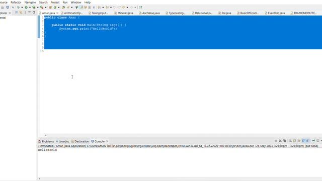 Print"HELLO WORLD" JAVA first program eclipse Fundamental Aman java Eclipse Code in description смотреть онлайн