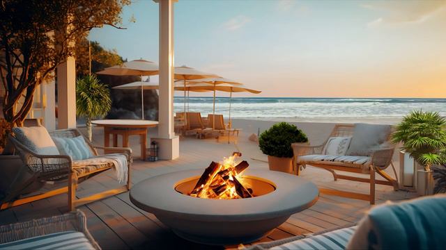 Cozy Beach Sunset | 8-Hour 4K Live Wallpaper with Ocean Waves, Seagulls & Crackling Fire Sounds смотреть онлайн